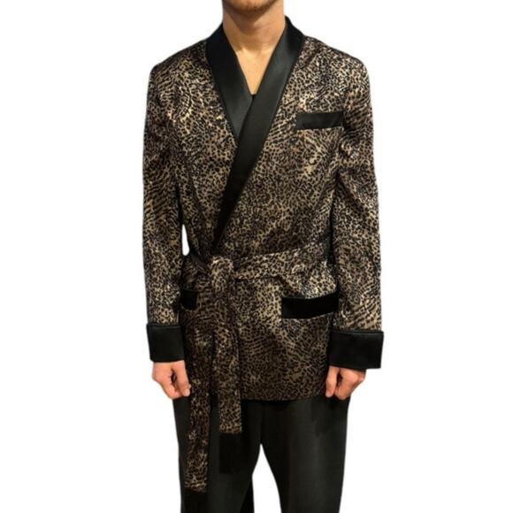 L.W. Wardy Leopard Jacquard Satin Smoking Jacket XS Made in USA - Picture 16 of 17